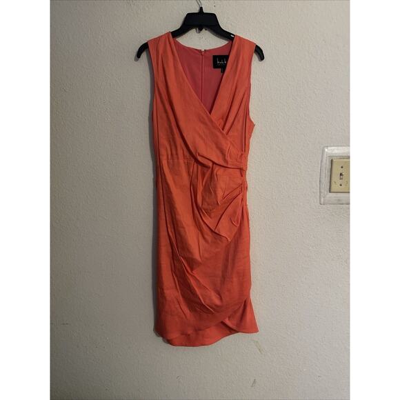 NWT Nicole Miller New York Women’s Stephanie Stretch Linen Dress, Melon Size 10